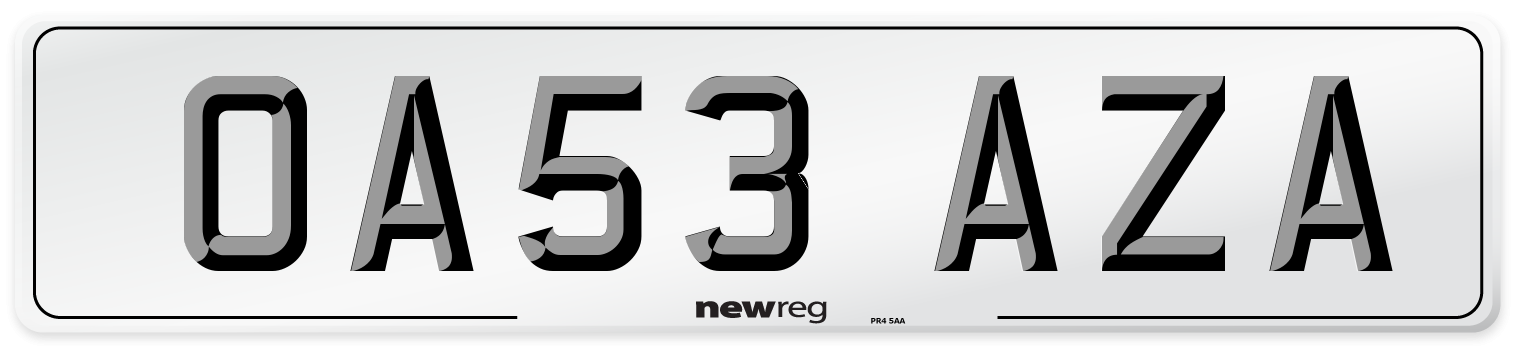 OA53 AZA Number Plate from New Reg